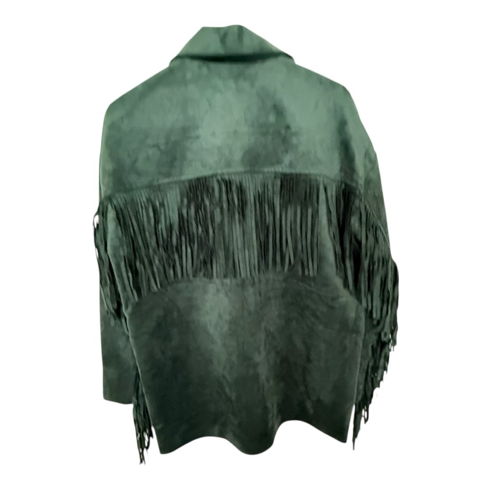 BLANK NYC Deep Dive Faux Suede Fringe Blazer Jacket Dark Teal Green Small New - Picture 3 of 8